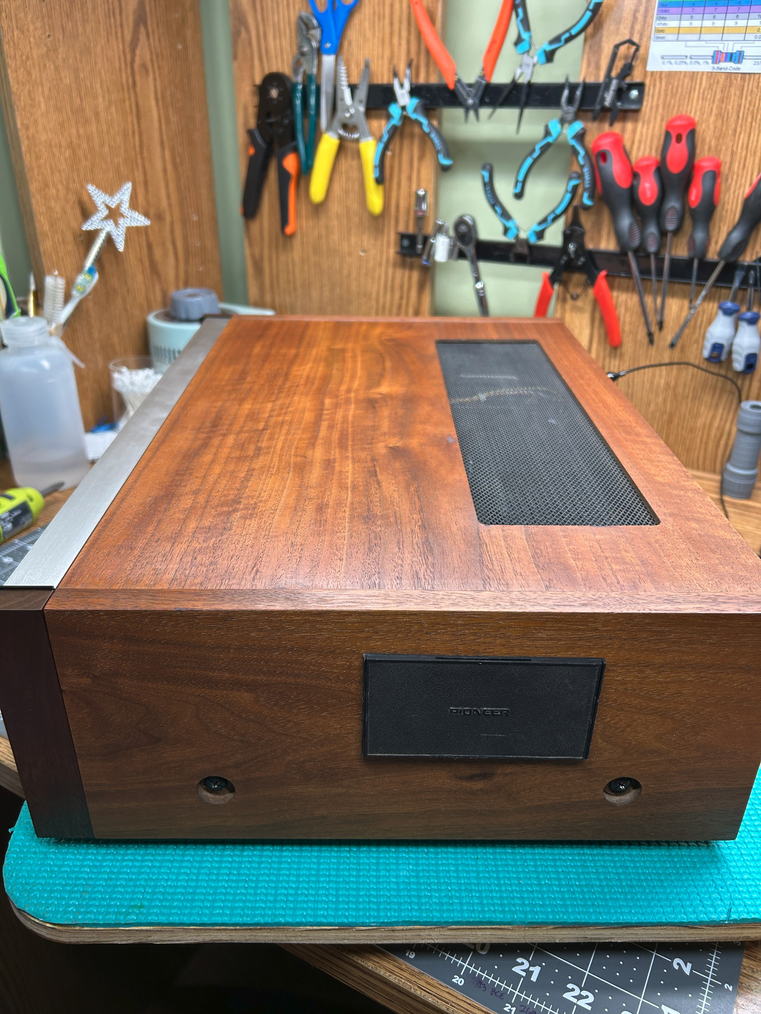 Original Pioneer accessory compartment in the SX-828 walnut cabinet